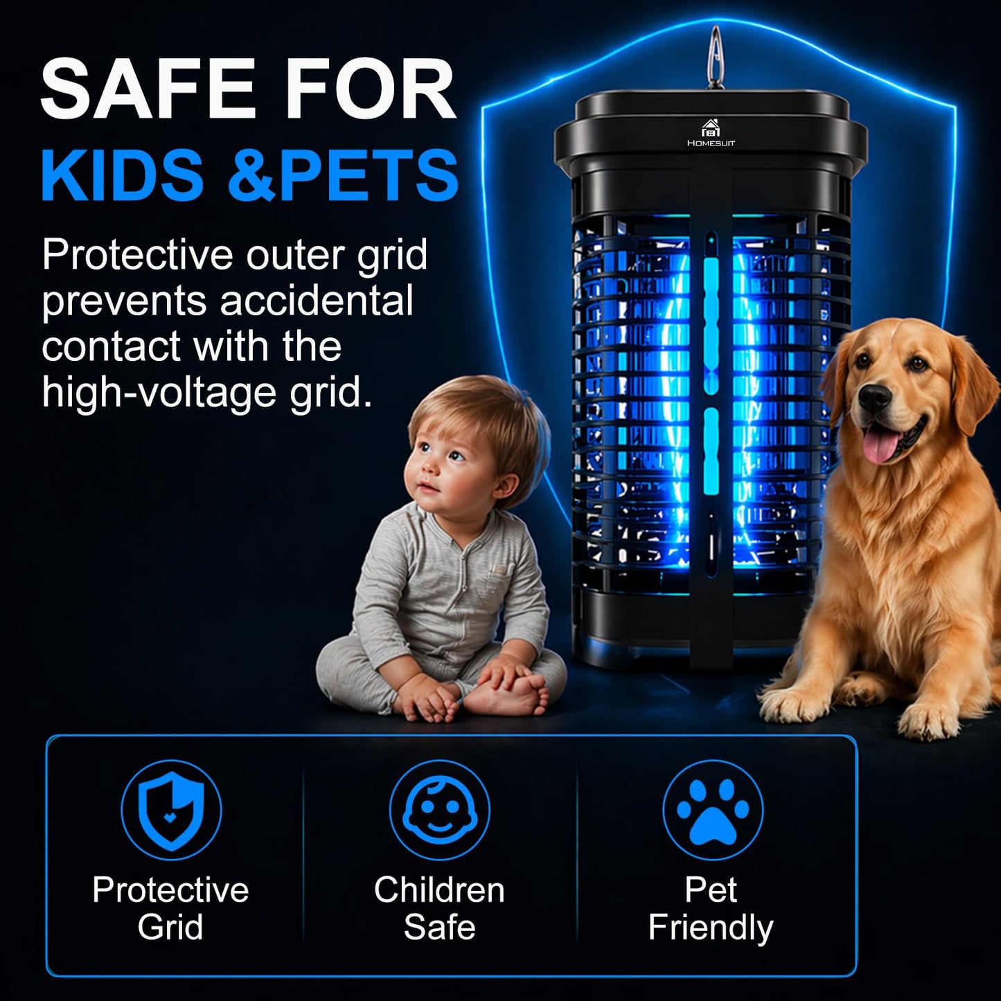 Homesuit Bug Zapper Outdoor 20W, High Powered 4000V Electric Mosquito Zapper with Switch, Waterproof Bug Zappers, Electronic Mosquito Killer, Mosquito Trap for Home Backyard Patio