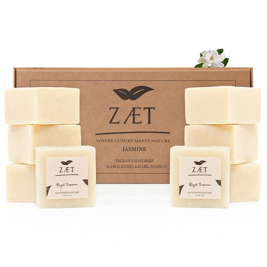 ZÆT 8-Pack Royal Jasmine Bar Soap – Natural Jasmine Extract with Olive Oil and Coconut Oil - Handmade Soap Bar for Face, Body and Hands - Ideal for All Skin Types, Men and Women