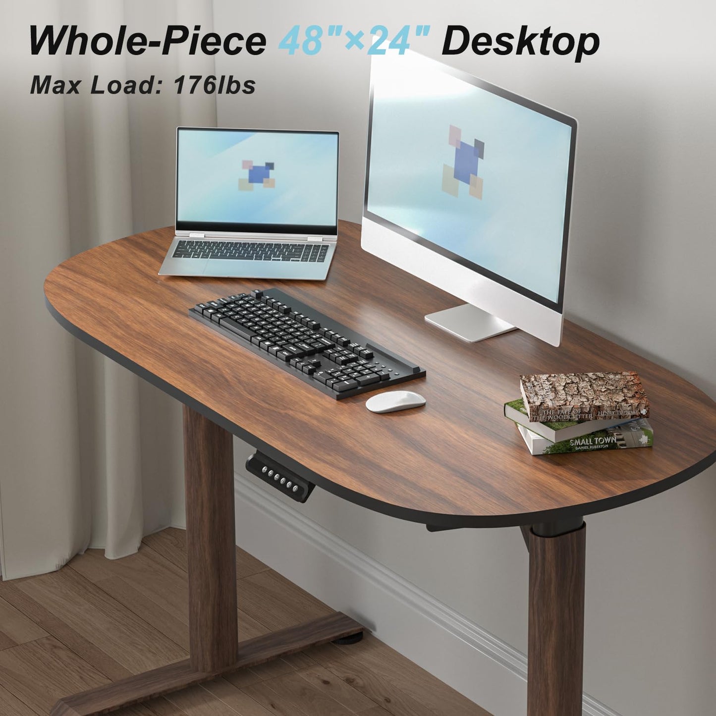 ERGO COLLECT Oval Leg Electric Standing Desk, 48x24 Inch Whole-Piece Oval Desktop, Height Adjustable Sit Stand Workstation for Home Office, Walnut (48x24)
