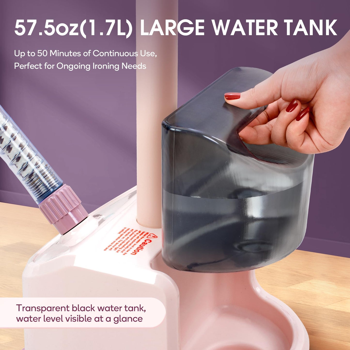 Newbealer Standing Garment Steamer - 1500W Full-Size Vertical Clothes Steamer with Foot Pedal, 57.5oz (1.7L) Large Water Tank, 45s Fast Heat-Up, 50-Min Powerful Steaming, Auto-Off (Pink)