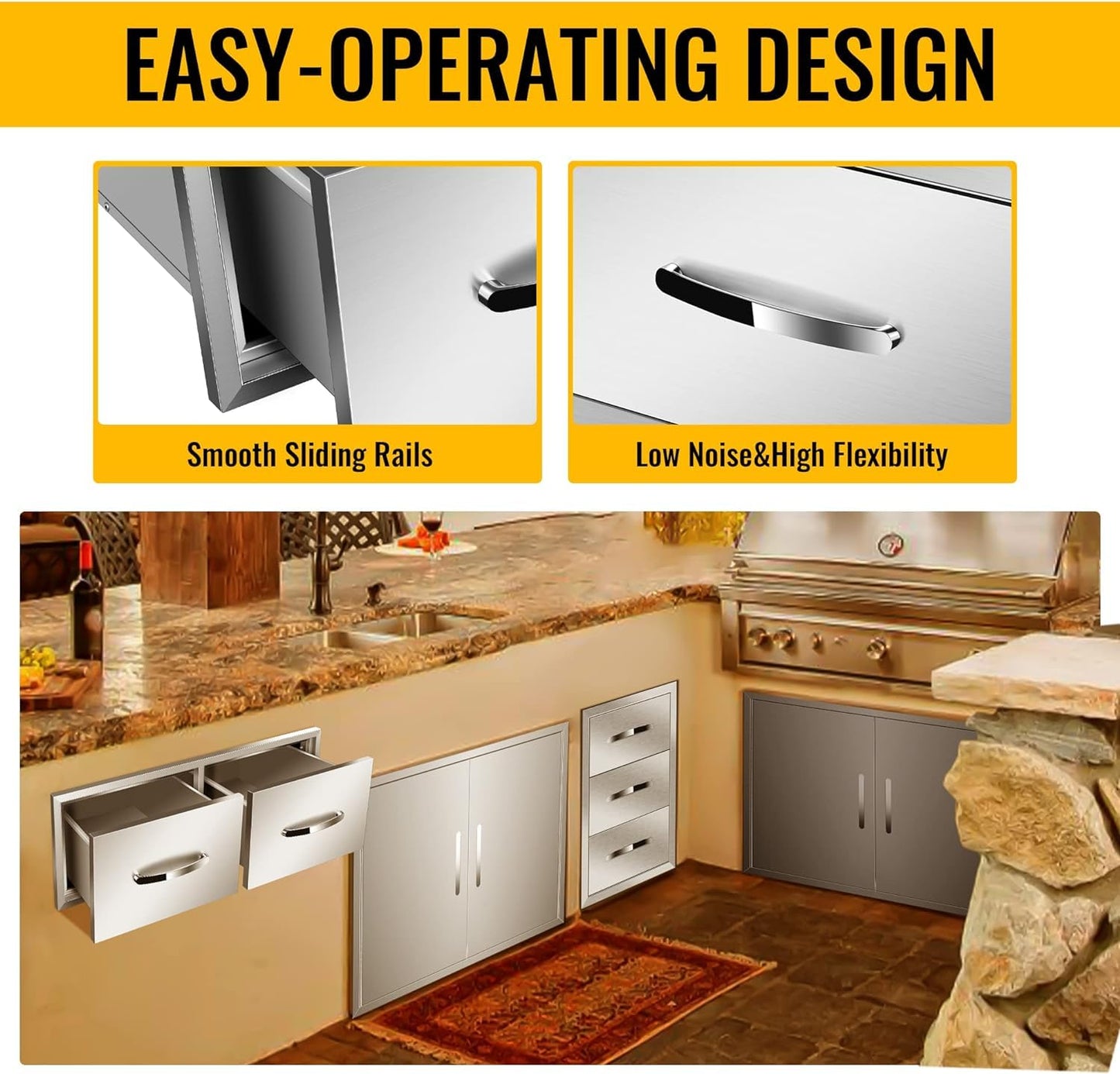 KODOM 30" W x 10" H x 20" D Outdoor Kitchen Single Drawer Stainless Steel BBQ Access Drawers with Exquisite Handle for Outdoor Kitchen Island or Grill Station
