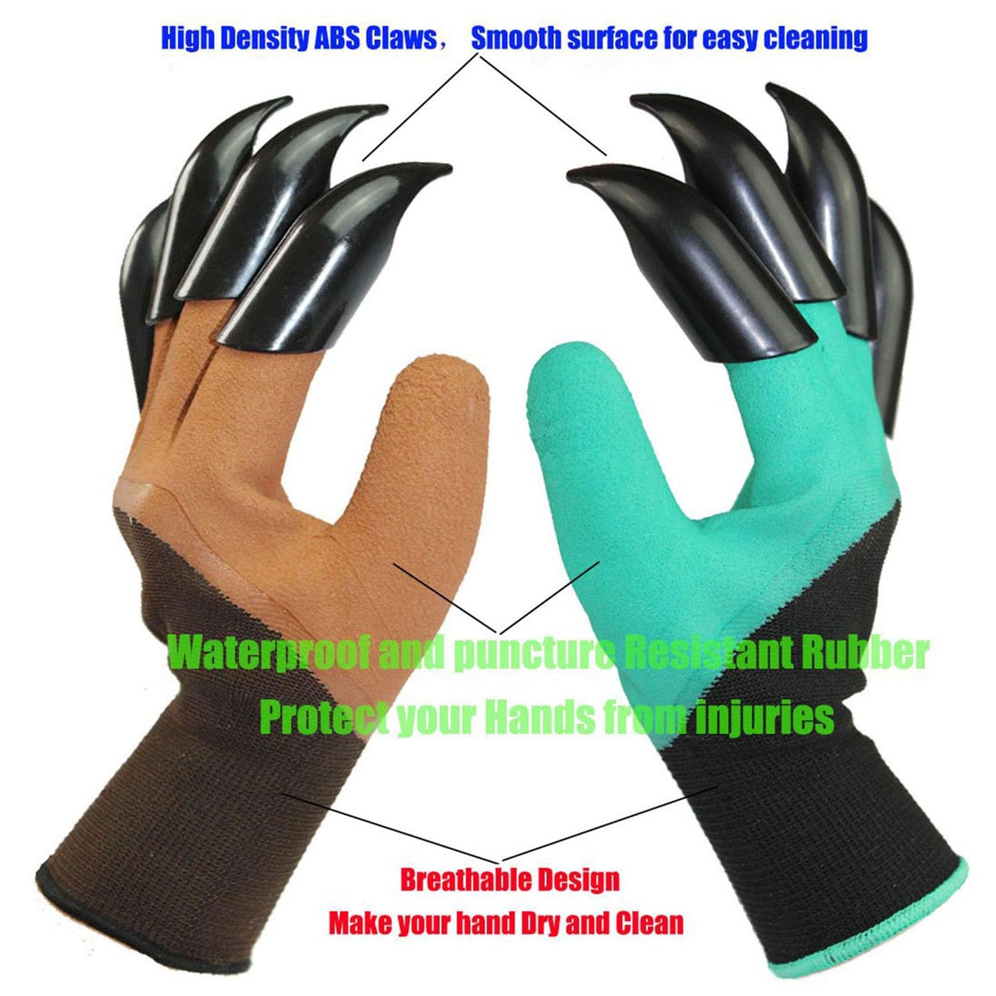 UIOOIU Gardening Gloves with Claws for Digging Planting and Weeding Waterproof Breathable for Gardeners (4 Pairs Brown and Green)
