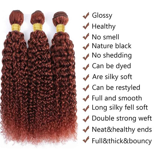 Fabimiya Human Hair Bundles Copper Red Brown 33# Jerry Curly 26 28 30 Inch Bundles Human Hair 100% Unprocessed Soft Sewn In Hair with Double Weft for Black Women