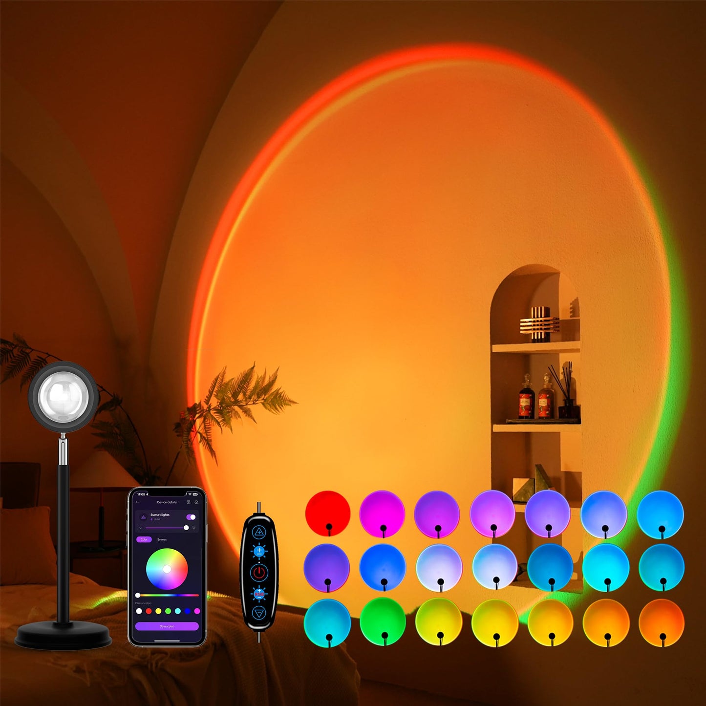 Sunset Lamp Projector,180 Degree Rotation Sun Projection Light Led Night Light Floor Lamp with USB Port,Sunset Lamps for Photography Party Bedroom Decor,Christmas Gifts for Women