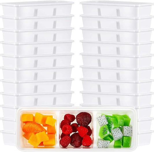 Hushee 100 Pack 17 oz Small Meal Prep Containers with 3 Compartments Snack Containers with Lid Disposable Plastic Bento Box Travel Lunch Food Boxes Stackable for Office Picnic (White)