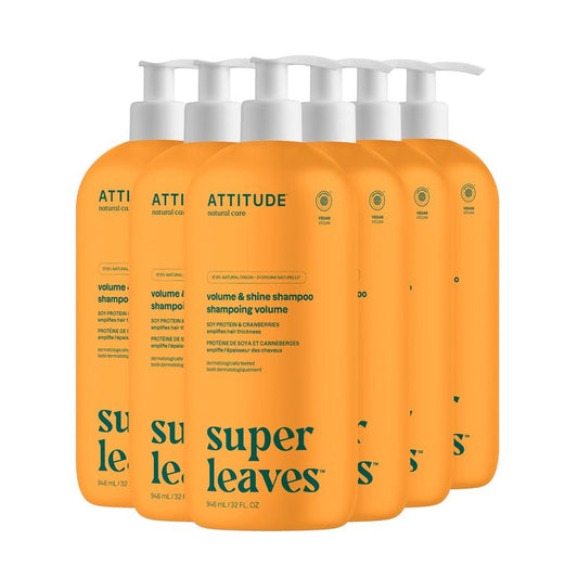 ATTITUDE Volume and Shine Hair Shampoo, EWG Verified, For Thin Hair, Naturally Derived Ingredients, Vegan and Plant Based, Soy Protein And Cranberries, 32 Fl Oz (Pack of 6)