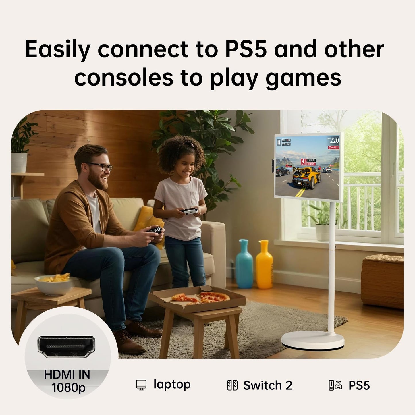 ApoloSign 32 inch FHD Smart Portable TV Gen2, 16G +128G Storage, Android 15 OS, 15000mAh, Rolling TV on Wheels with Rotatable Touch Screen, Built-in Battery, Full Swivel Rotation, Voice Remote