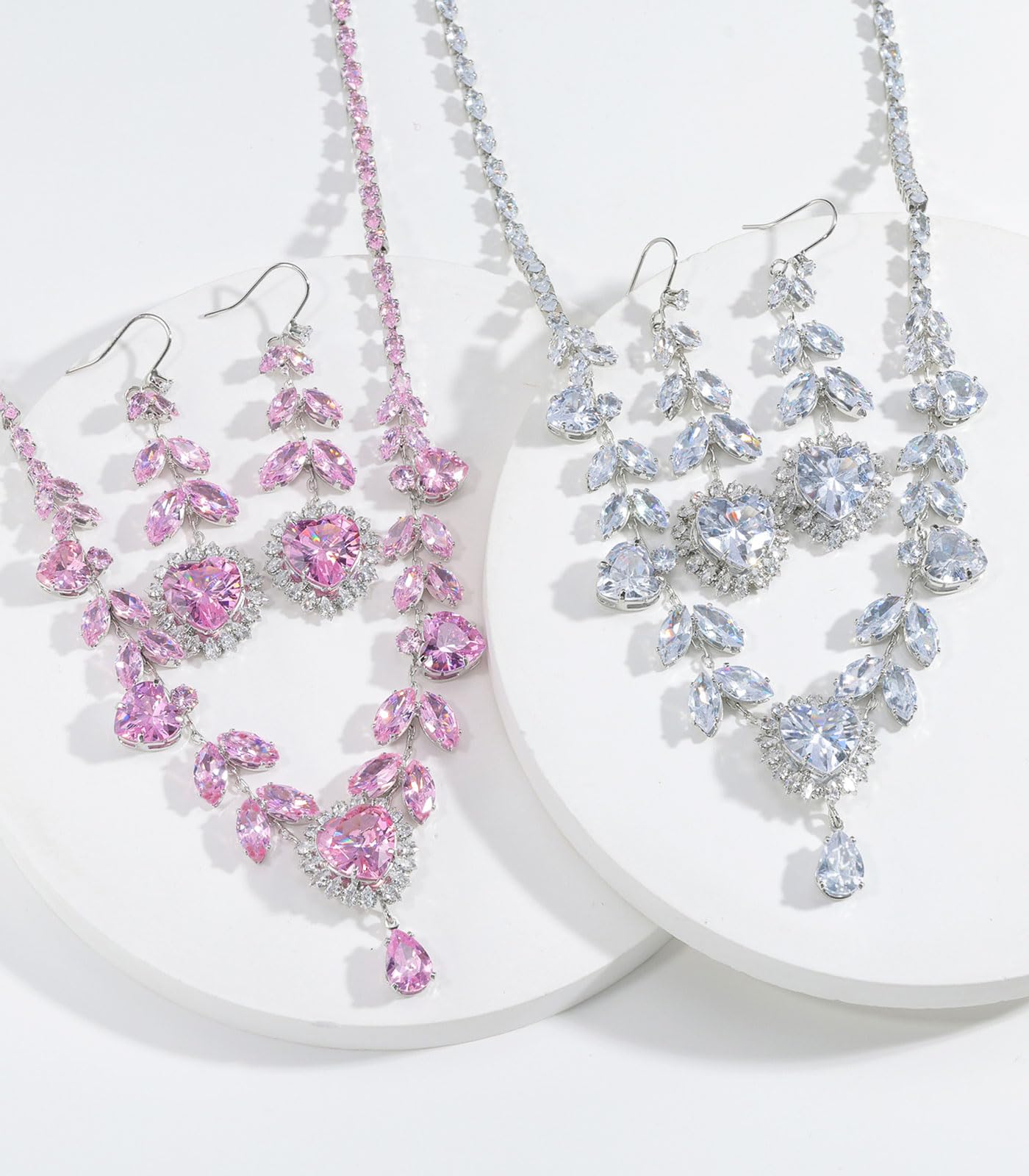 AOROCO Wedding Jewelry Sets for Women, Necklace Dangle Earrings Set with AAA Cubic Zirconia Pendant Wedding Party Prom for Bridesmaid Bride Hypoallergenic Jewelry Accessories