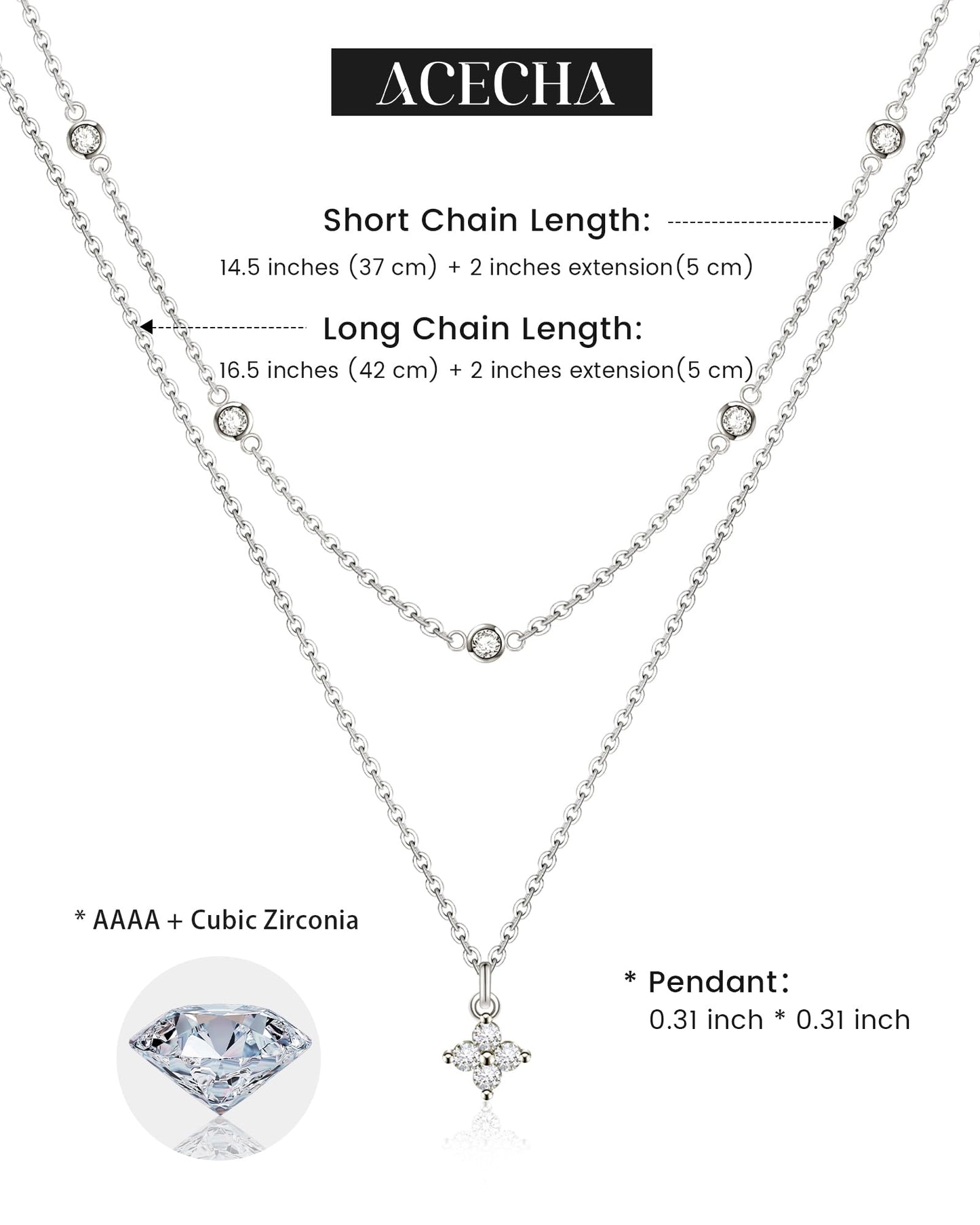 ACECHA Diamond Necklaces for Women-Dainty 18K Gold Silver Plated Choker CZ Layered Pendant with Zircon Cross Trendy Minimalist Necklace Jewelry Gifts For Women (silver-diamond clover)