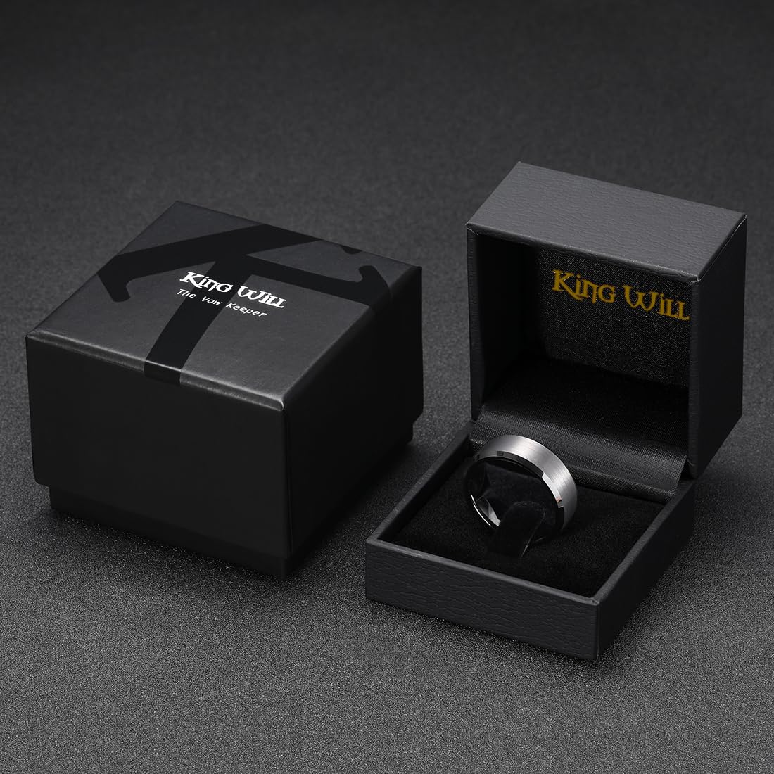 King Will Gunmetal Gray 8mm Basic Wedding Ring For Men with Brushed Matte Surface Beveled Polished Edge Comfort Fit Size 8