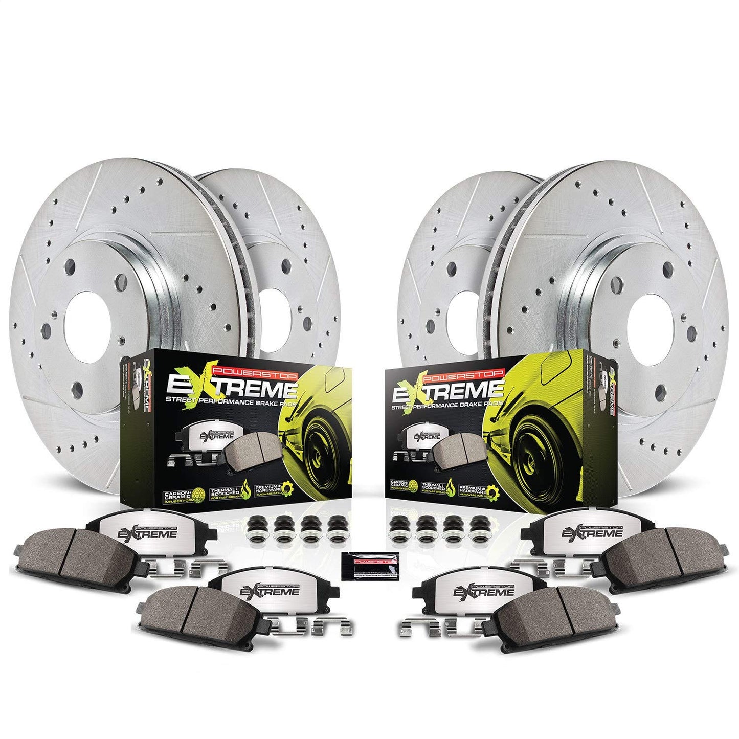 PowerStop Front and Rear Brake Kit For BMW 328i 2016 |328i xDrive 2016 |330i 2017-18 |330i xDrive 2017-18 |335i 2012-15 - Carbon Fiber Ceramic Brake Pads + Drilled & Slotted Rotors Upgrade, K6654-26