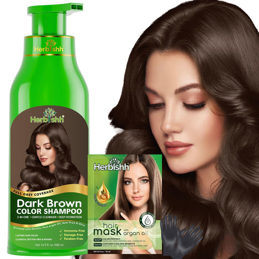 Herbishh Hair Color Shampoo for Gray Hair – Magic Hair Dye Shampoo – Colors Hair in Minutes–Long Lasting–500 Ml–3-In-1 Hair Color for Women & Men –Ammonia-Free (Dark Brown)