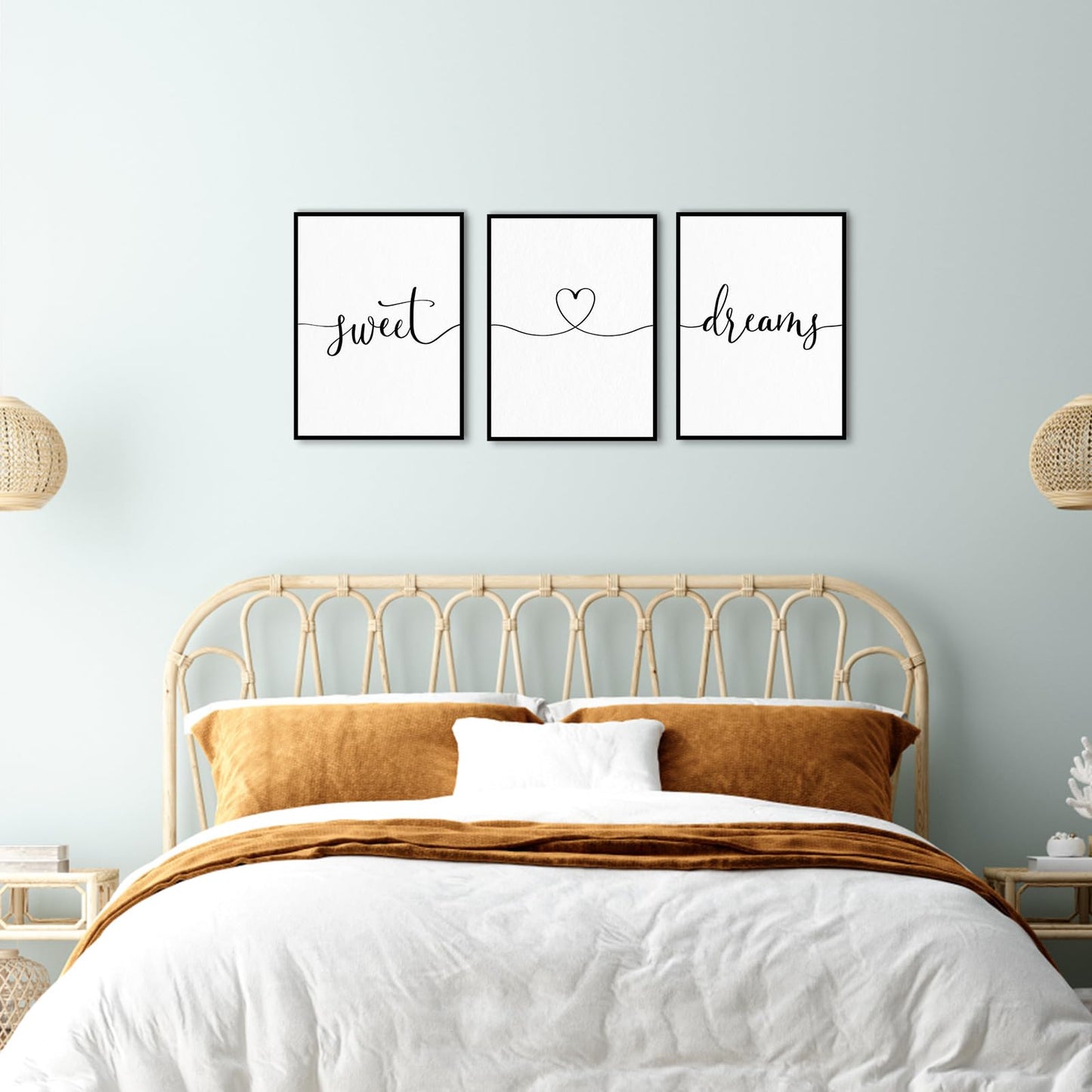 Sweet Dreams Wall Decor Above Bed: 3 Piece Modern Farmhouse Bedroom Art Set, Minimalist Black and White Framed Signs, Rustic Country Wall Art for Master Bedroom Guest Room, 12x16 Inches