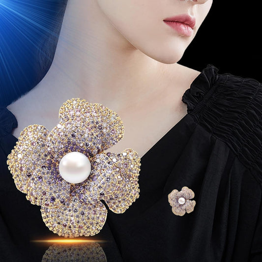 AILONMEI Pearl Flower Brooch and Pins for Women Large Gold Luxury Elegant Pin Christmas Gift Jewelry (GS005)