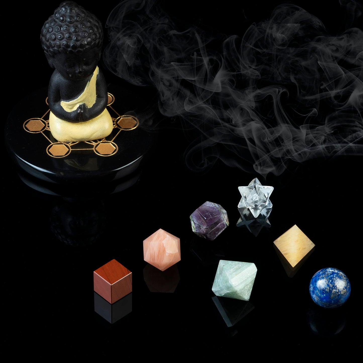 Crocon Mix Seven Chakra 7 Pcs Platonic Sacred Stones Geometry Set for Reiki Healing Chakra Stone Balancing Spiritual Good Luck Home Office Decor Size: 15-20 mm