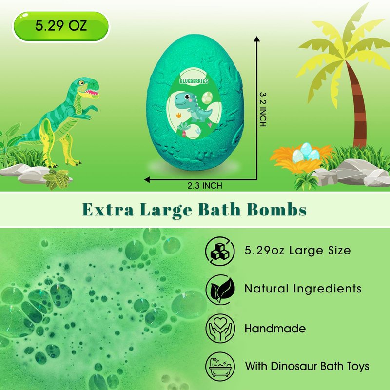 Persidra Kids Bath Bombs with Surprise Inside, XXL Large Dinosaur Bath Bombs 8pcs Bath Bomb Set with Toys Inside, Dino Toy Gifts for Kids Age 3 4 5 6 7 8 9 10 11 12
