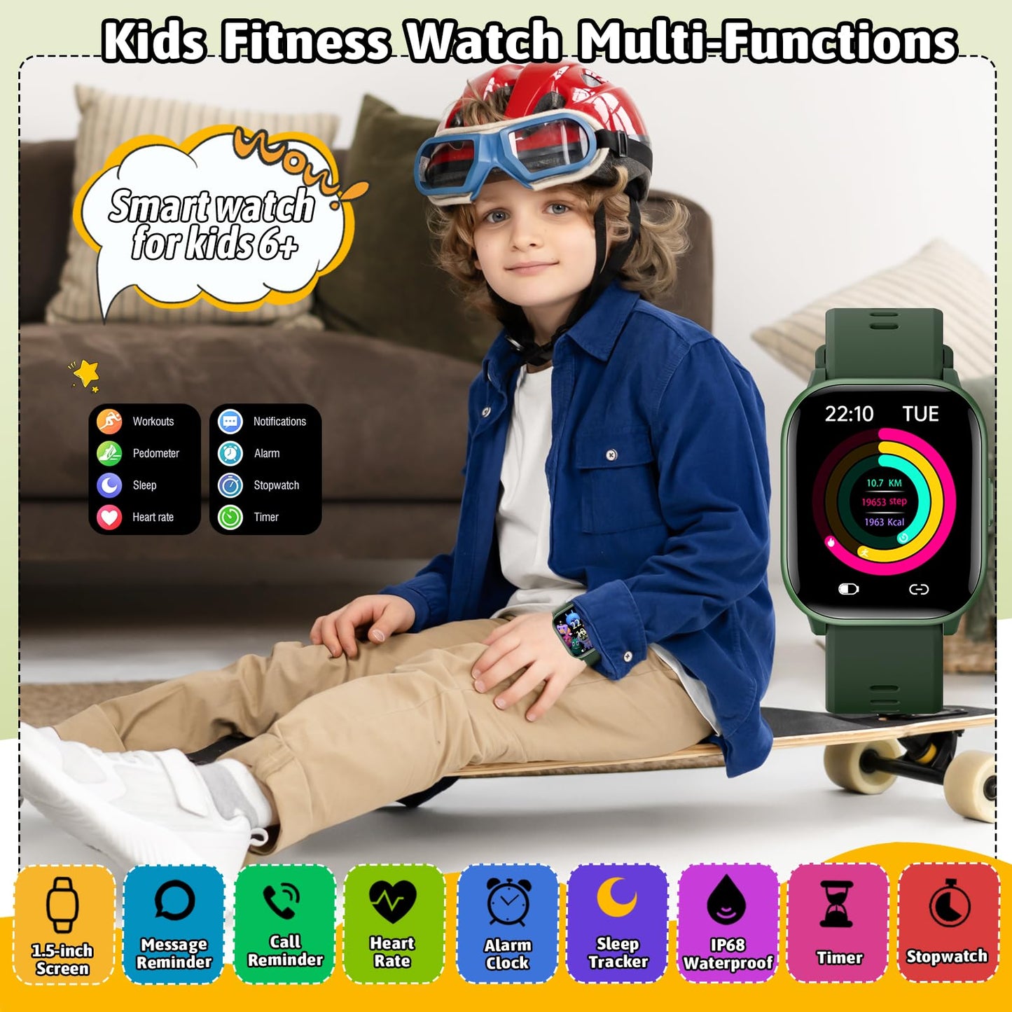 HENGTO SmartWatch for Kids,Kids Watch Girls Boys Watch with 20 Sport Modes, Pedometer, Sleep Monitor, Kids Sport Watches Birthday Gifts Toy Gift for Girls Boys 6-16 (Green)