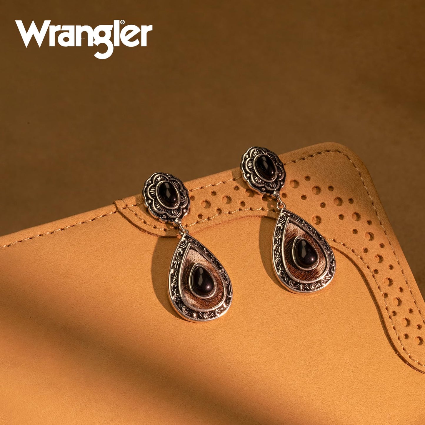 Wrangler Western TearDrop Dangle Earrings for Women Country Statement Genuine Horsehair Turquoise Vintage Cowgirl Cowboy Jewelry (Silver-Black)