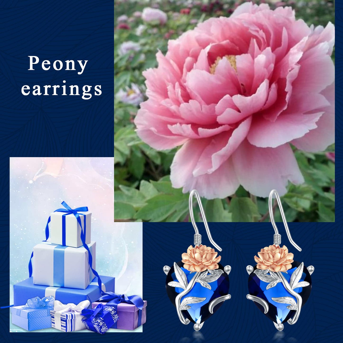 TOUPOP Sapphire September Birthstone Earrings 925 Sterling Silver September Birth Flower Peony Earrings Jewelry Birthday Mothers Day Gifts for Women Mom Her