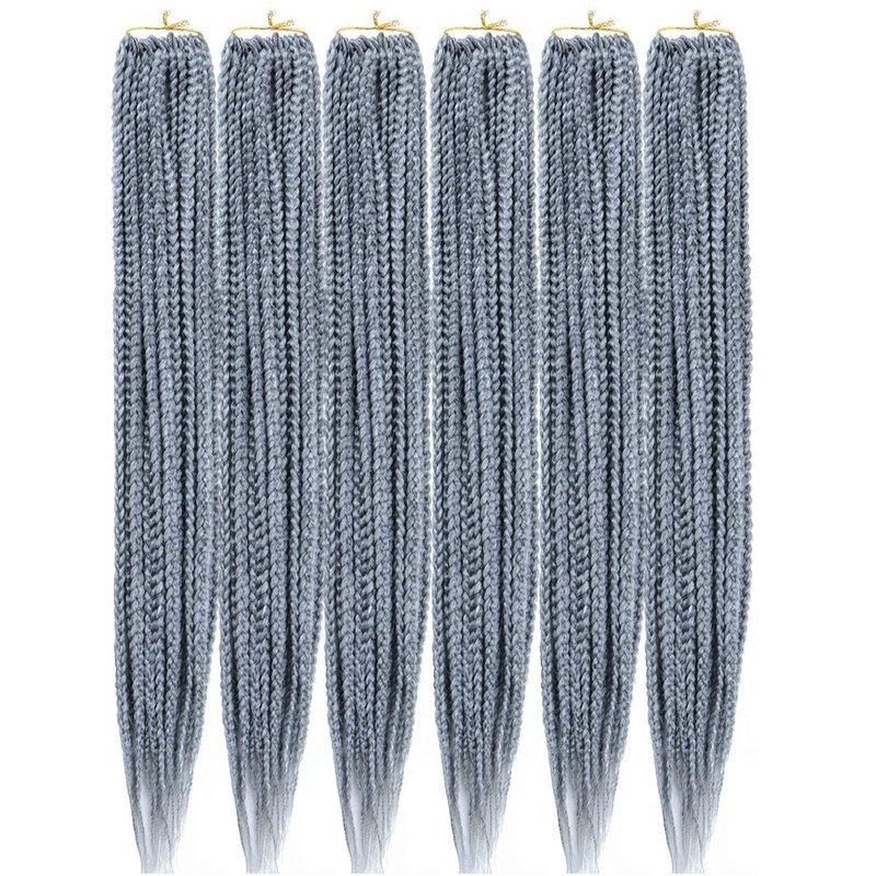 Mayloss 6 Packs/Lot (14/18/24/30) inch 1cm 20 Strands/Pack Thin 3X Box Braid Crochet Hair Extensionin Diameter 3X Synthetic Braid Hair Extensions Crochet Braids Hair Color(18Inch Grey)
