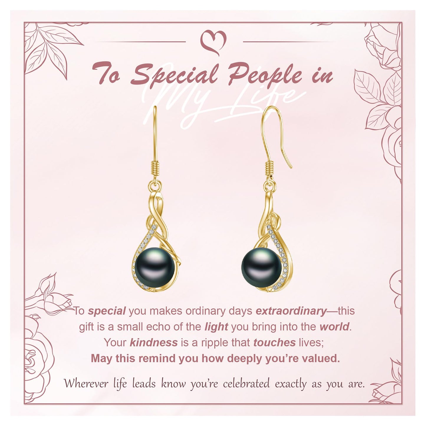 KANNSOAR 925 Sterling Silver 7MM Tahitian Black Pearl Dangle Drop Earrings, 18K Gold Plated, Everyday Infinity Earrings for Women Hypoallergenic Jewelry Gift for Anniversary Birthday Christmas