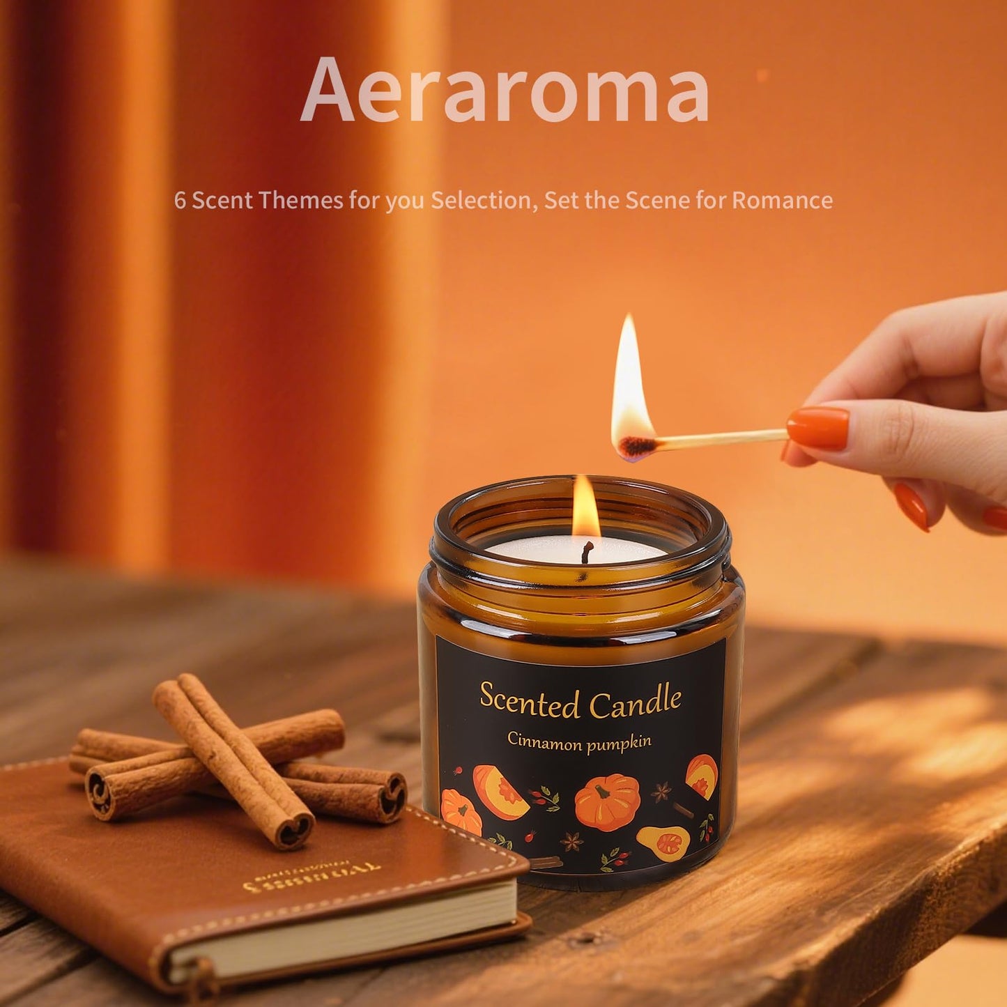 Aeraroma 6 Pack Candles for Home Scented, Aromatherapy Candles for Women Men, 21oz Natural Soy Wax Scented Candle Set, Amber Jar Candle Gifts Set for Birthday, Christmas, Valentines Day