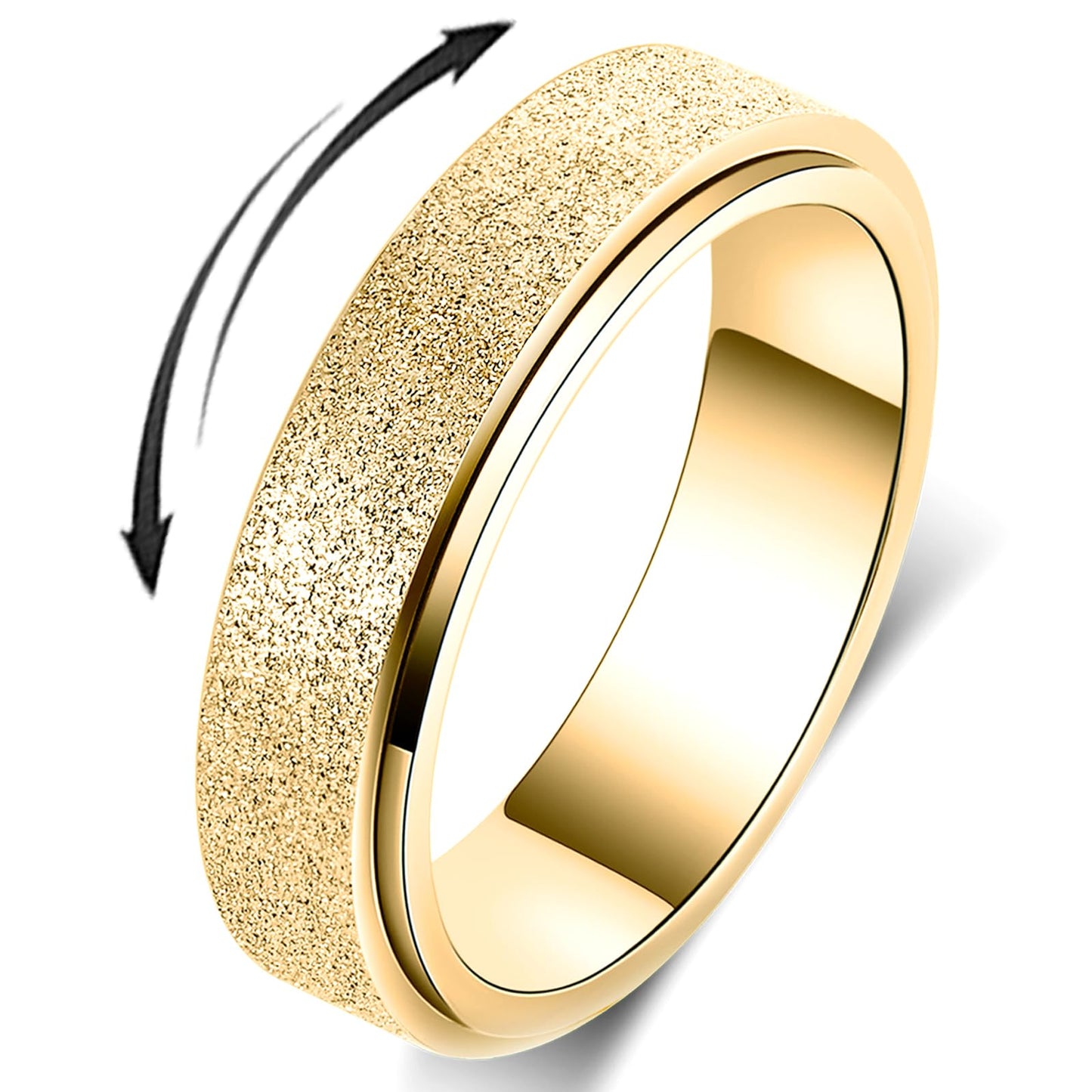 OreilleStar Titanium Stainless Steel Anxiety Ring for Women Men Fidget Toys Adults Spinner Ring 6mm Wide Cool Mood Rings Band Rings Hand Polished Gold Size 7