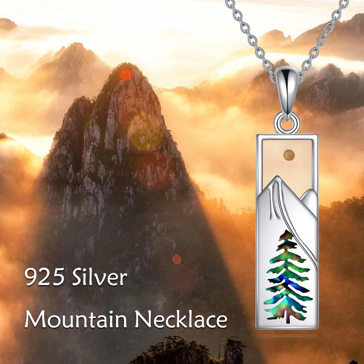 YFN Mustard Seed Mountain Necklace for Women Sterling Silver Nature Necklace Jewelry Gift for Skiers, Hikers, Campers, Climbers and Nature Lovers