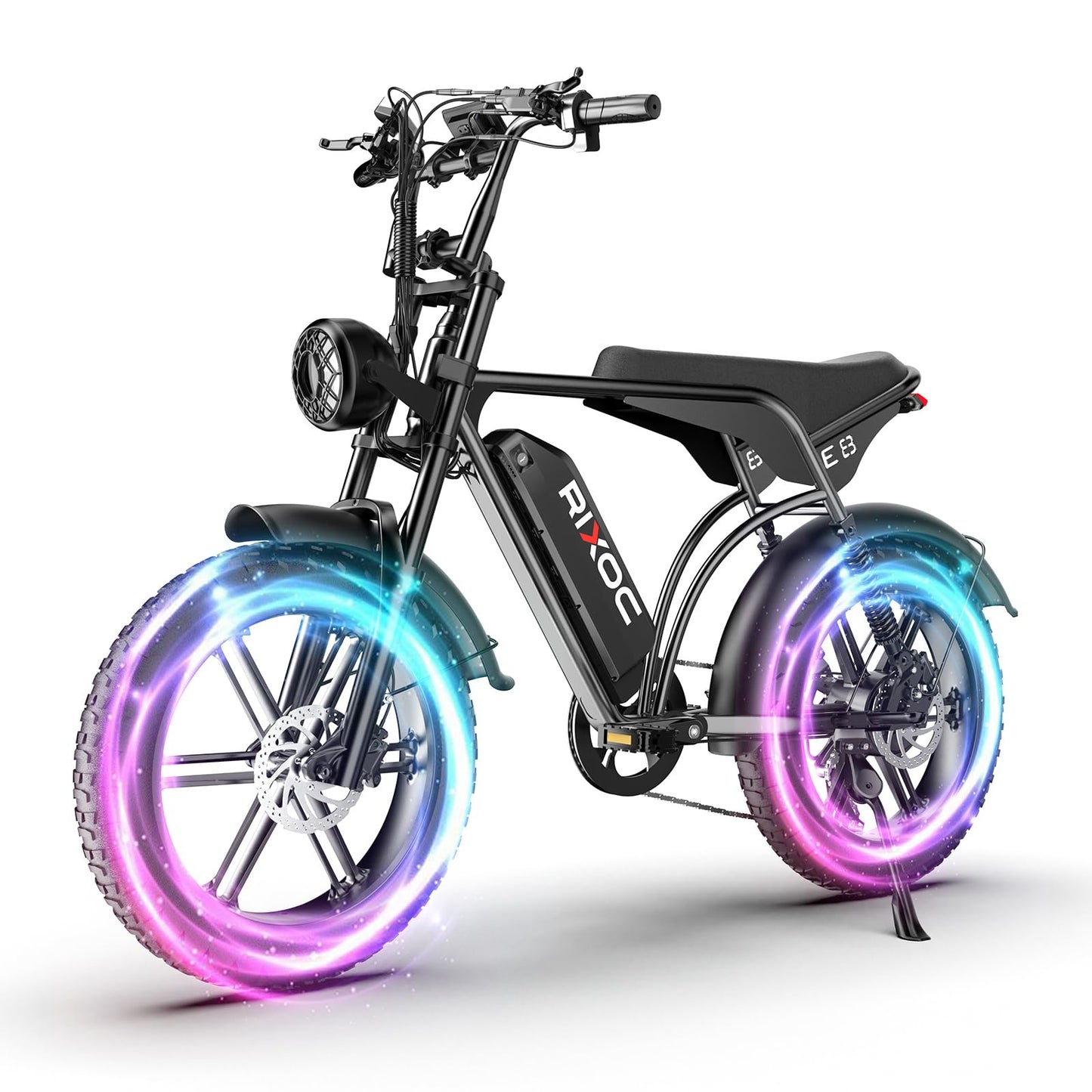 RIXOC E8 Electric Bike for Adults, 1500W Motor (Peak), 30 MPH Ebike, 20'' Fat Tire Commuter E-Bike with 48V 15.6AH Battery, Full Suspension Mechanical Disc Brakes, E Bike for Snow, Sand, Road