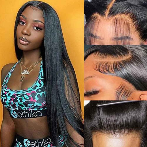 SOPSFR 4x4 Straight Lace Front Wigs Human Hair for Women HD Transparent Closure Wigs Human Hair 180% Density glueless wigs human hair pre plucked 20inch