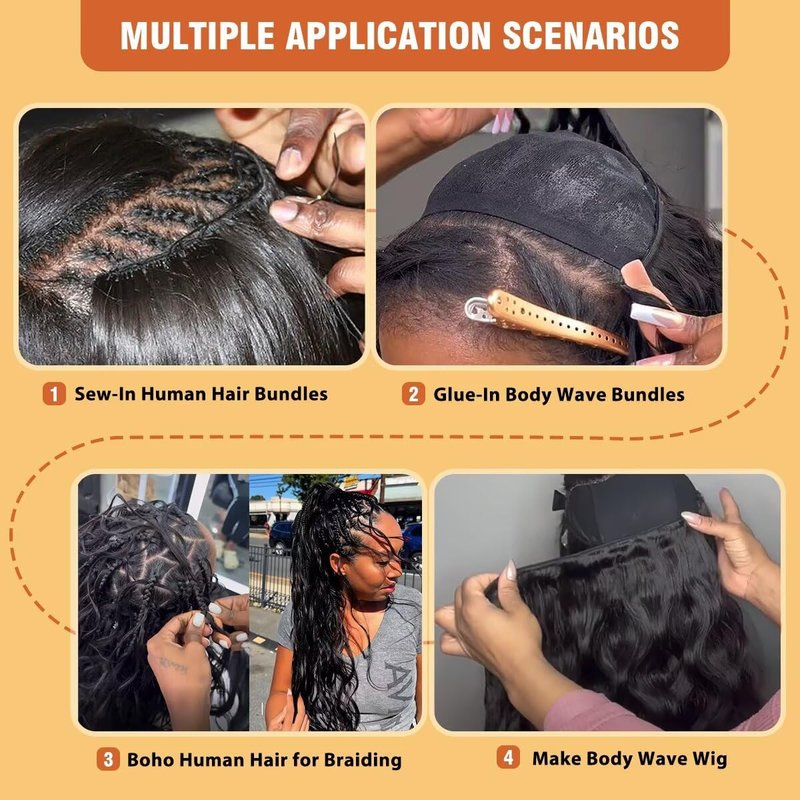 12A Human Hair Bundles 16 Inch Body Wave Bundles Human Hair 100% Unprocessed Brazilian Virgin Quick Weave 1 Bundle for Women Wet and Wavy Human Hair Extensions Natural Black