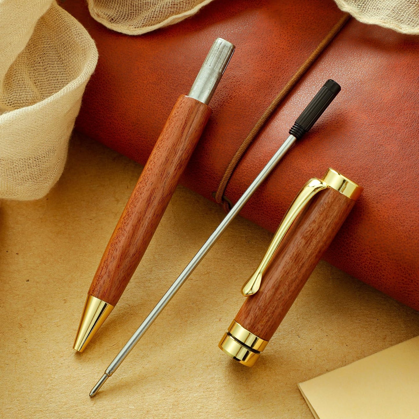 Yeaqee 6 Pcs Luxury Wood Ballpoint Pens 1.0mm Elegant Fancy Wooden Black Ink Pens Christmas Gift for Men Women Employee Teacher Journaling Executive Business