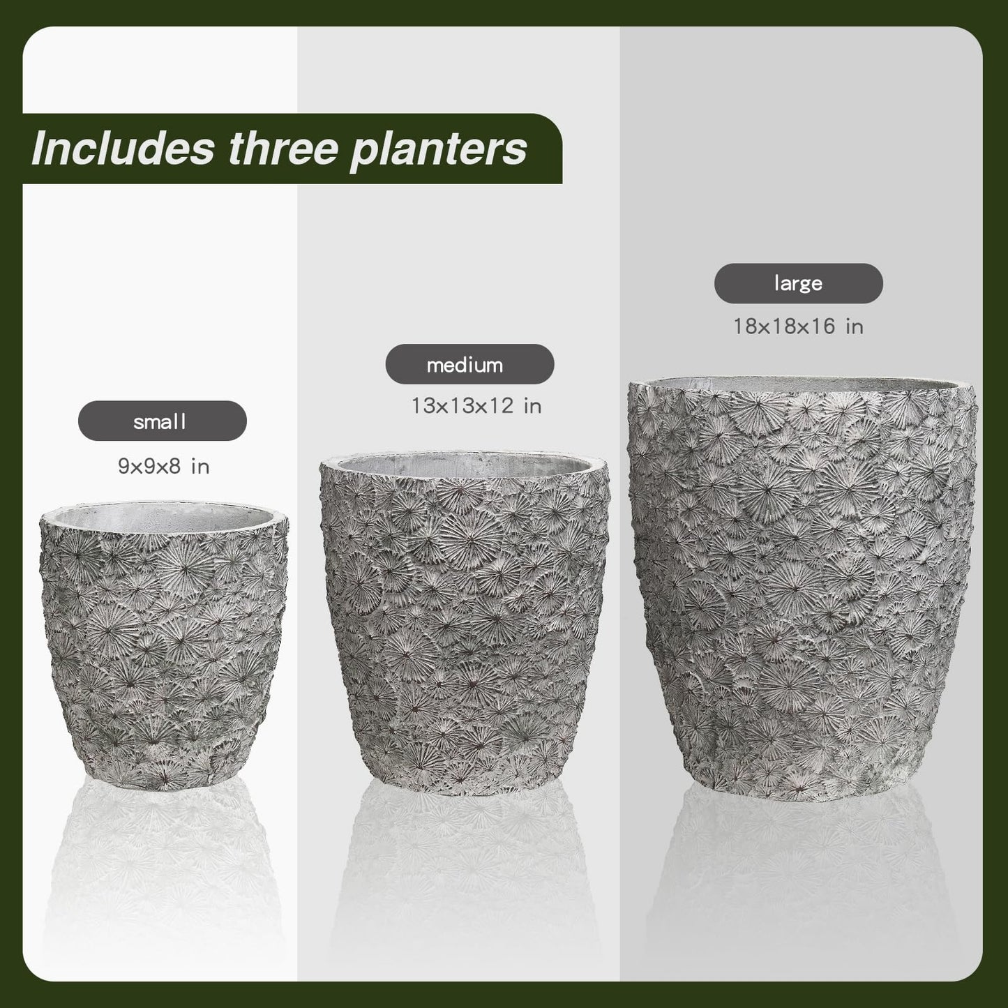 ShangDemonMaster Craft flowerpots 16"+12"+10" Dia Round Concrete Planter Set of 3 Large Outdoor/Indoor Planter Pots Containers with Drainage Holes and Rubber Plug for Home Garden (Grey, Large)
