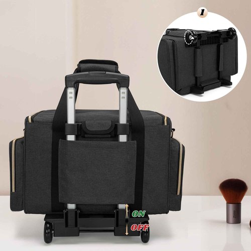 LUXJA Rolling Makeup Case with 3 Removable Pouches and 1 Makeup Brush Bag, Large Makeup Bag Cosmetic Bag with Detachable Dolly (Patented), Black