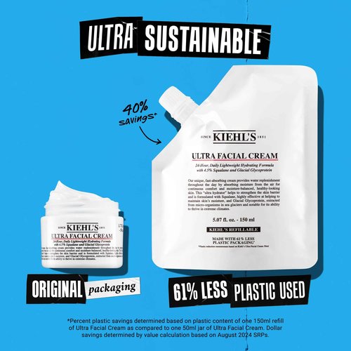 Kiehl's Ultra Facial Cream, with 4.5% Squalane to Strengthen Skin's Moisture Barrier, Skin Feels Softer and Smoother, Long-Lasting Hydration, Easy and Fast-Absorbing, All Skin Types - 5.07 fl oz