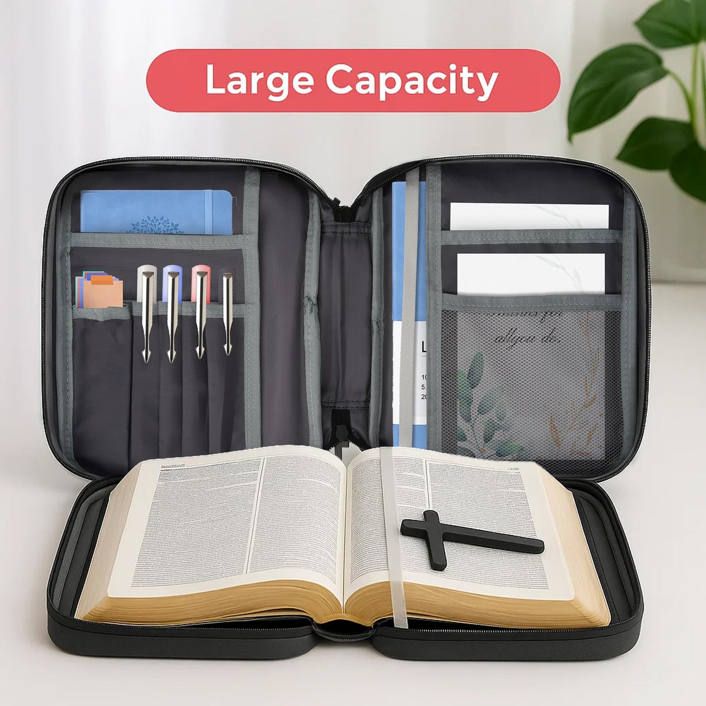 Bible Cover with Durable Handle, Carrying Book Case Church Bag Bible, Protective with Zippered Pocket, Bible Study Accessories Supplies, Gift for Mother Lady Women Men(Black Coffee)