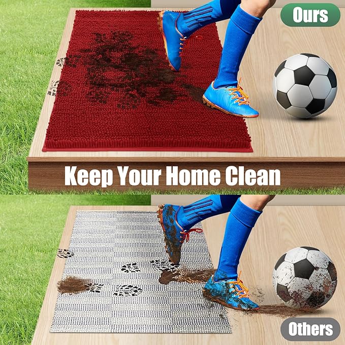IM HOME Chenille Absorbent Outdoor Doormat 36" x 24", Washable Muddy Door Mats for Dog Non Slip Indoor Doormat Dog Mat for Muddy Paw Front Inside Doormats for Entryway Red Burgundy