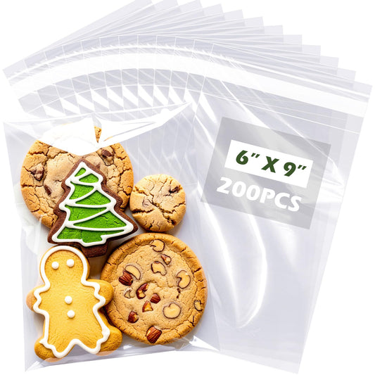6x9" Self-Sealing Clear Cellophane Bags – 3.1 Mil Thick Resealable Cello Bags for Cookies, Candy, Snacks, Small Jewelry, Greeting Cards, Crafts & Party Favors (Pack of 200)