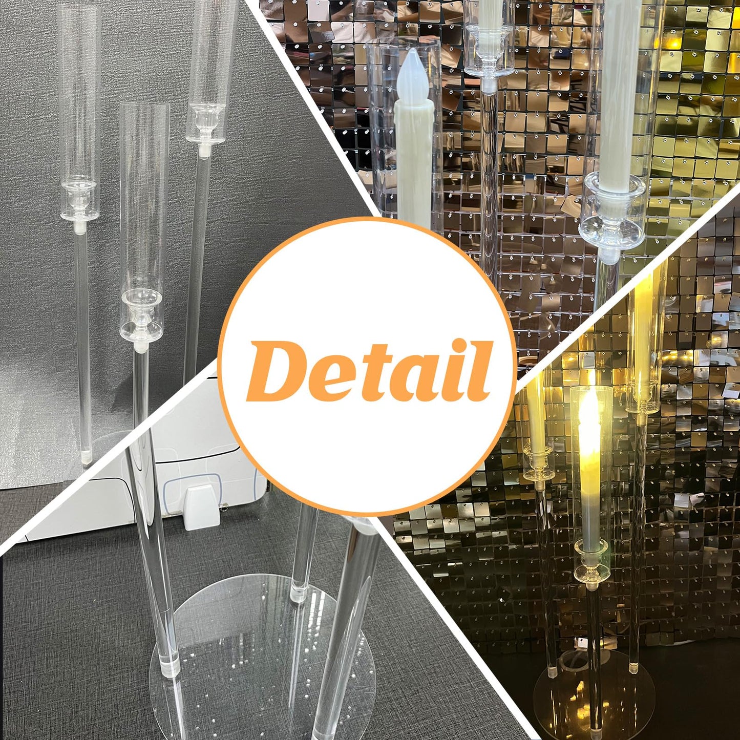 6 Set 3 Arms Acrylic Candelabra Centerpieces for Wedding Table Decorations,30.7" Clear Candlesticks Holder with Acrylic Shade for Valentine's Day Dinner Party Fireplace Decor Fit LED Candle"