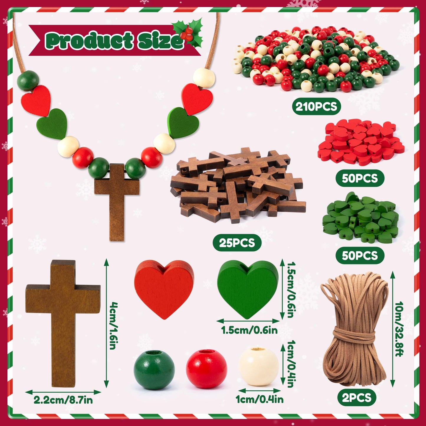 BeYumi Wooden Cross Necklace Craft - 24Pcs Christmas Wooden Cross Beads Necklace Craft Kit for Kids DIY Xmas Gift Christian Nativity Religious Jesus Decor Sunday School Classroom Party Fun Activities