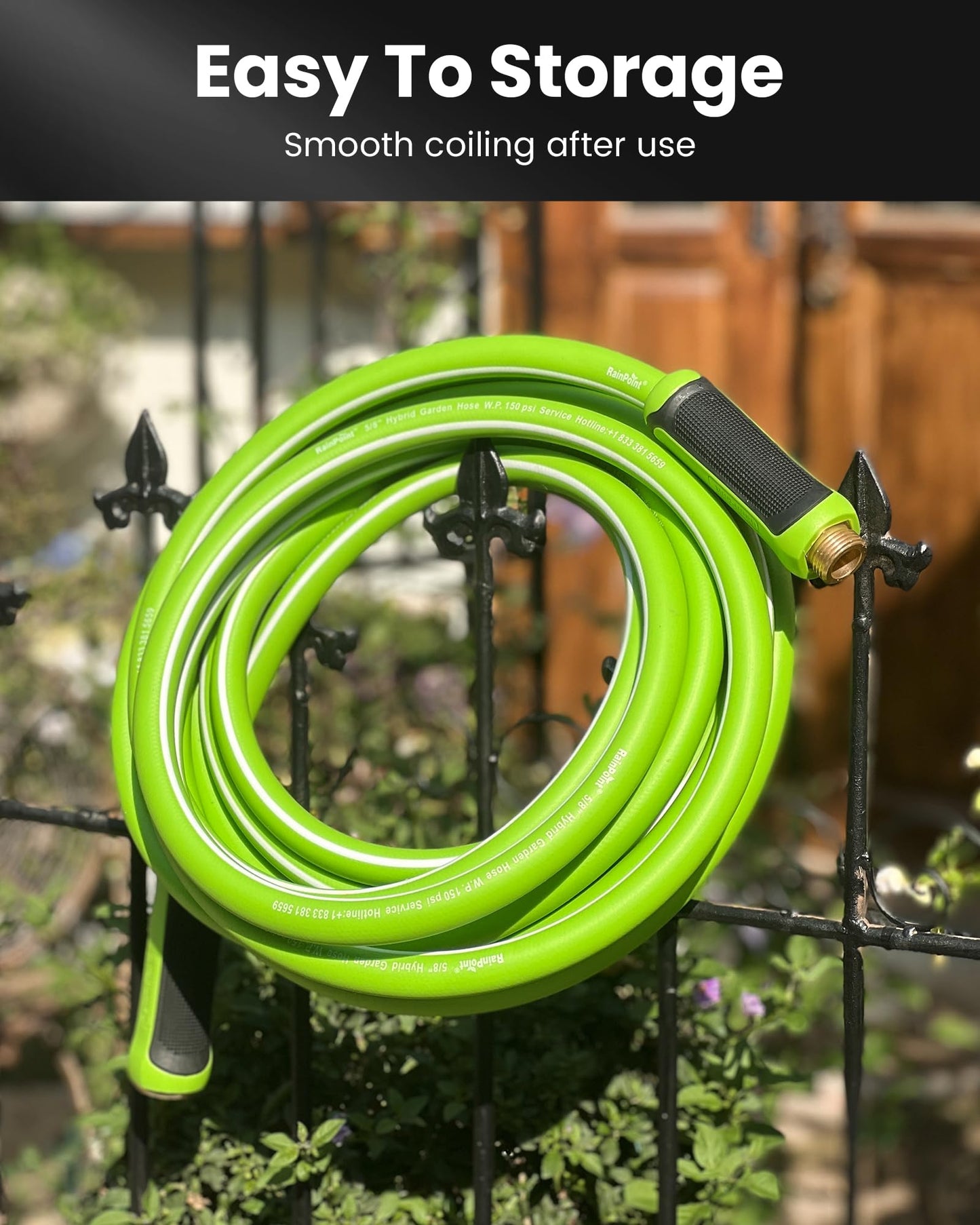RAINPOINT Garden Hose 50ft - Flexible Heavy Duty Water Hose with Swivel Handle - Lightweight, Hybrid Rubber, 5/8", Male to Female