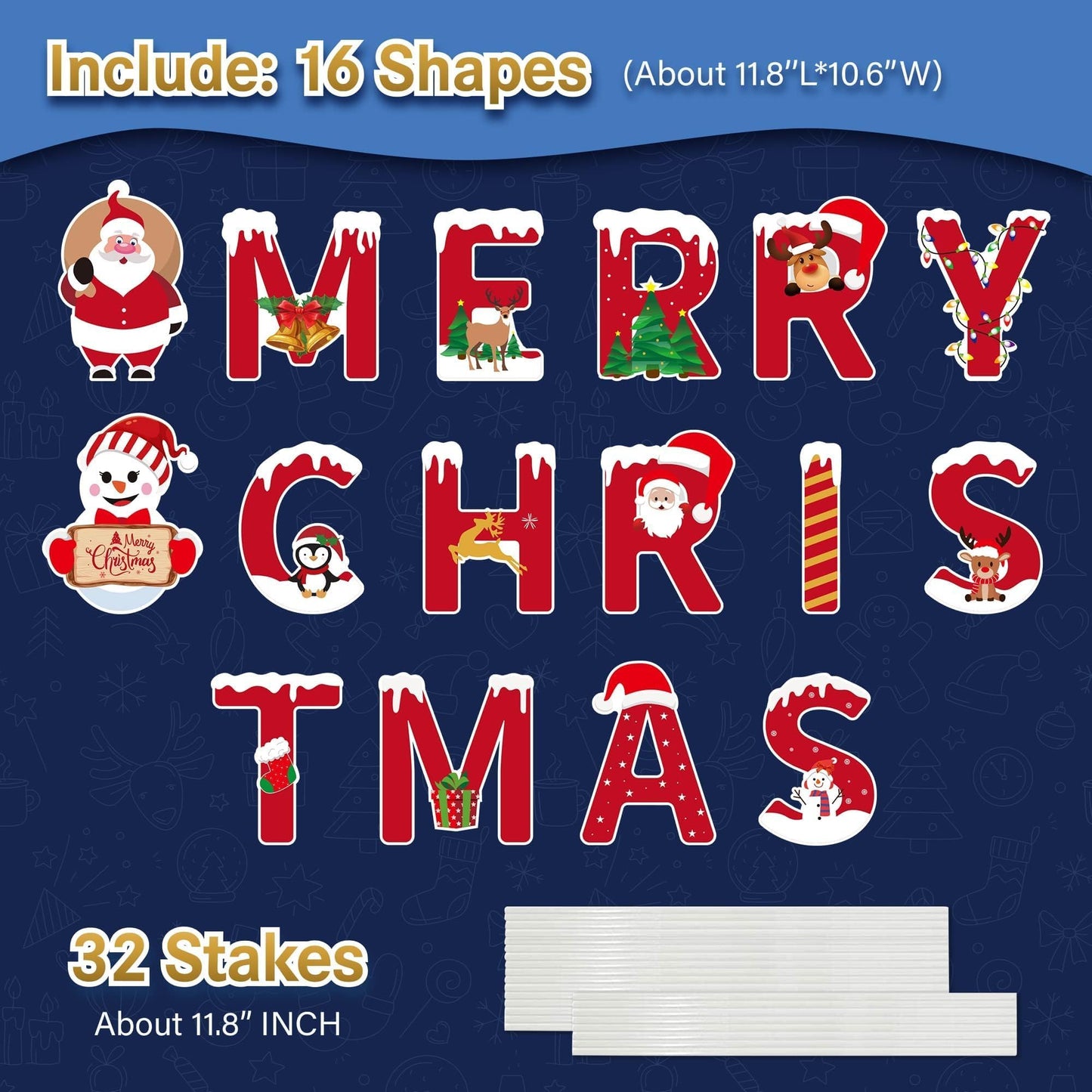 16 Pcs Merry Christmas Yard Signs Stakes Decoration Novel All Weatherproof Outdoor Christmas Lawn Garden Signs Decorations 32PCS Stakes Thickened Corrugated Yard Signs Easy Install