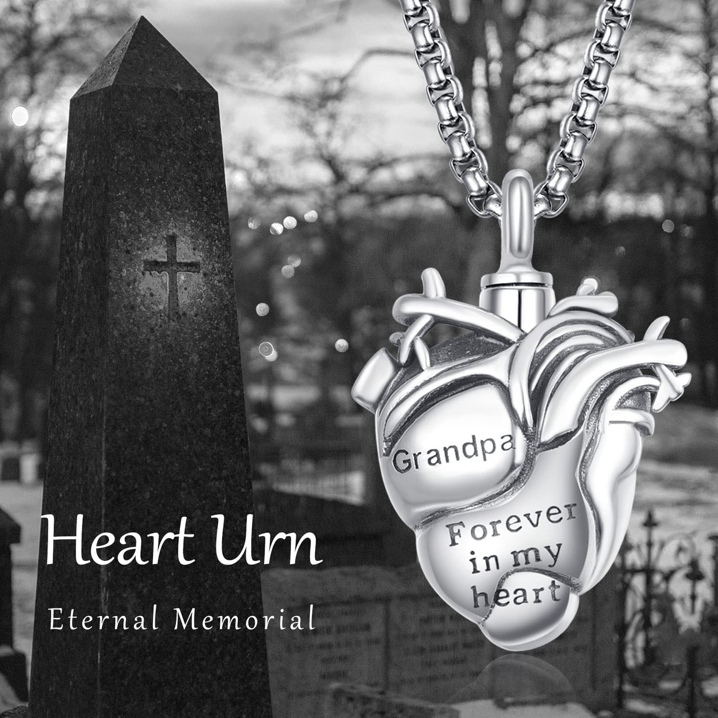 Personalized Anatomical Heart Urn Necklaces for Ashes Sterling Silver Ash Pendants Cremation Jewelry Grandpa Keepsake Pendant Memorial Jewelry Gifts for Loss of Grandpa