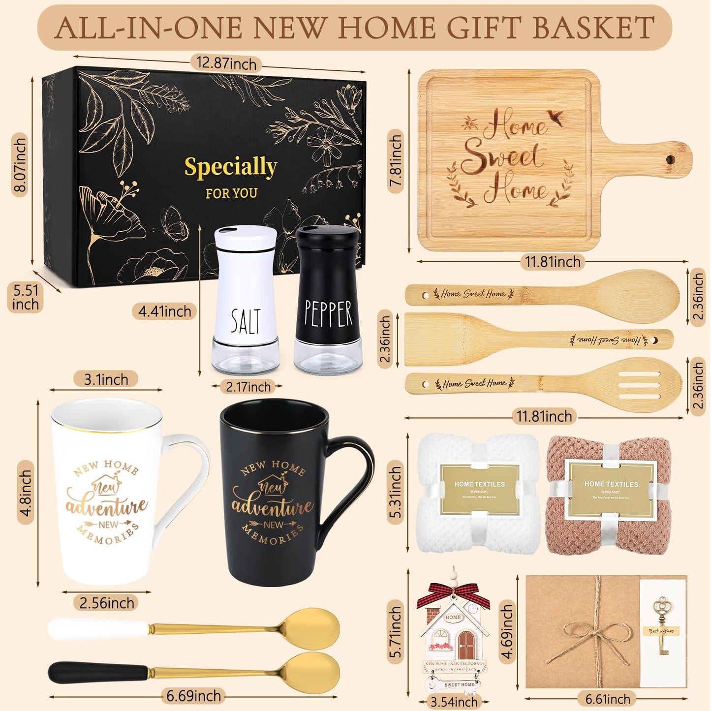 Maustic House Warming Gifts New Home, 14 Pcs New House Gift Basket, Housewarming Present for Homeowners Couples Women, Closing Gifts for Home Buyers