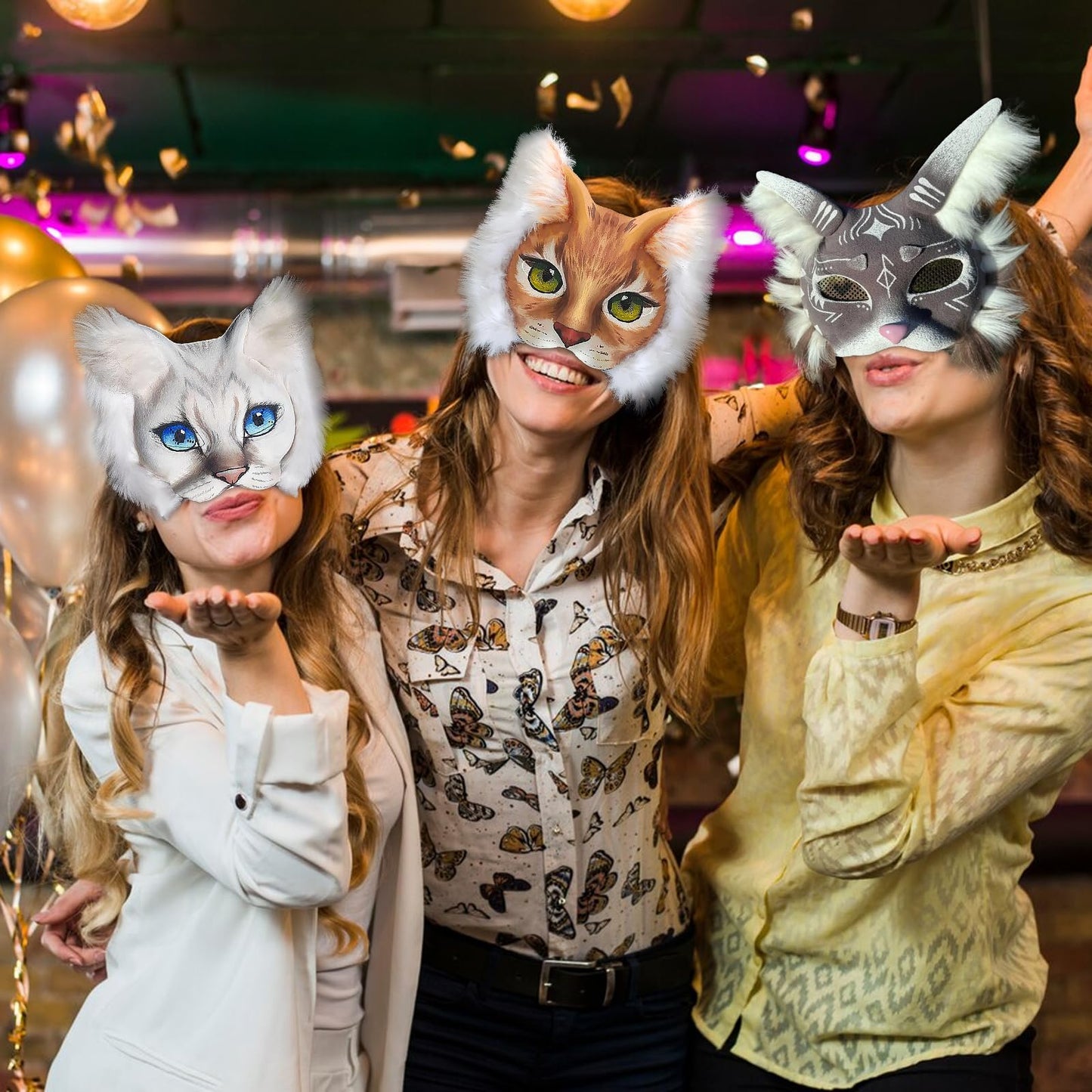 Giftota 47 Pcs DIY Therian Mask Kit for Boys Girls - 8 Blank Cat Mask with Super Soft Felt Fabric Sheet, Plush Faux Fur, Eye Mesh, Gem Sticker - DIY Fox Masks for Christmas Masquerade Cosplay Party