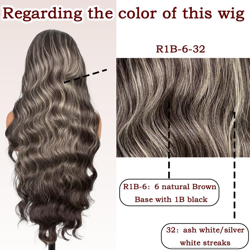 ZadaBelly Highlight 30 inch Body Wave 13x4 Lace Front Wig Brown Base with Black Wavy Hair Pre Plucked Hairline with Baby Hair, Transparent glueless Lace Synthetic Wig for Women Heat Resistant