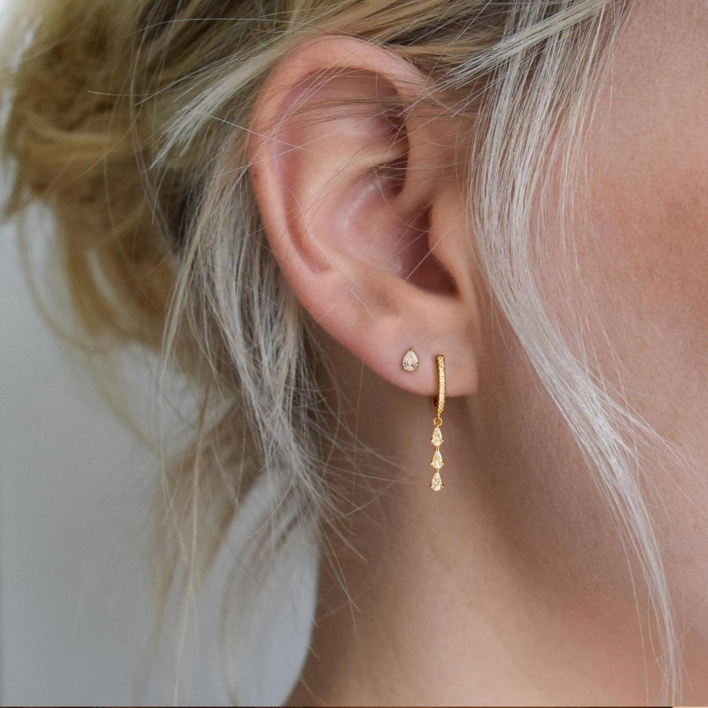 Treasure Bender Huggie Gold Hoop Earrings for Women 14k Gold Plated Diamond Stud Earrings Hypoallergenic Cubic Zirconia Cartilage Flat Back Earring Drop Dangle Earrings Set Jewelry for Women Gift