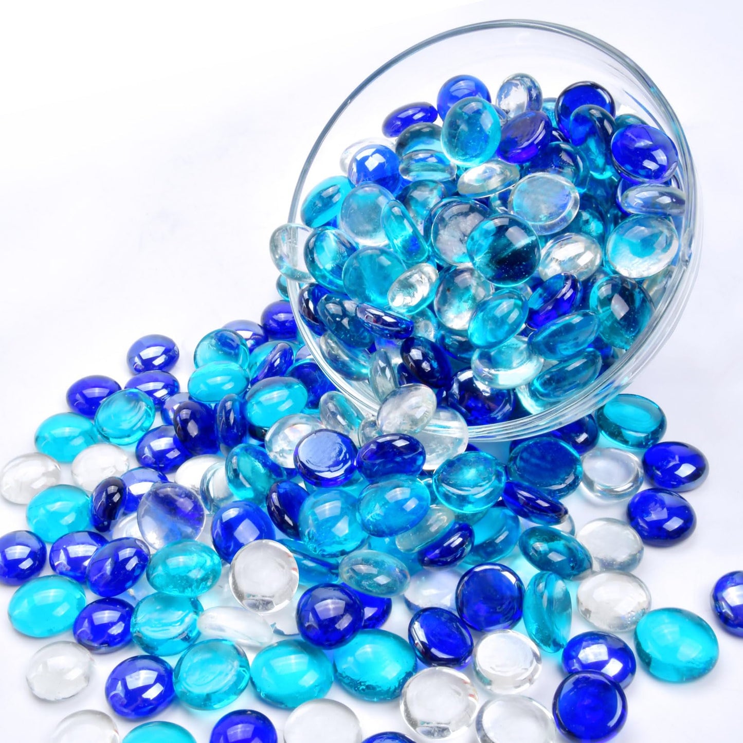 RUOJAS 5LB Blue Mix Flat Glass Marbles for Vases, Mancala Stones Gemstone Beads Vase Filler Decorative Glass Pebbles for Fish Tank, DIY Crafts, Aquarium Decor Rocks