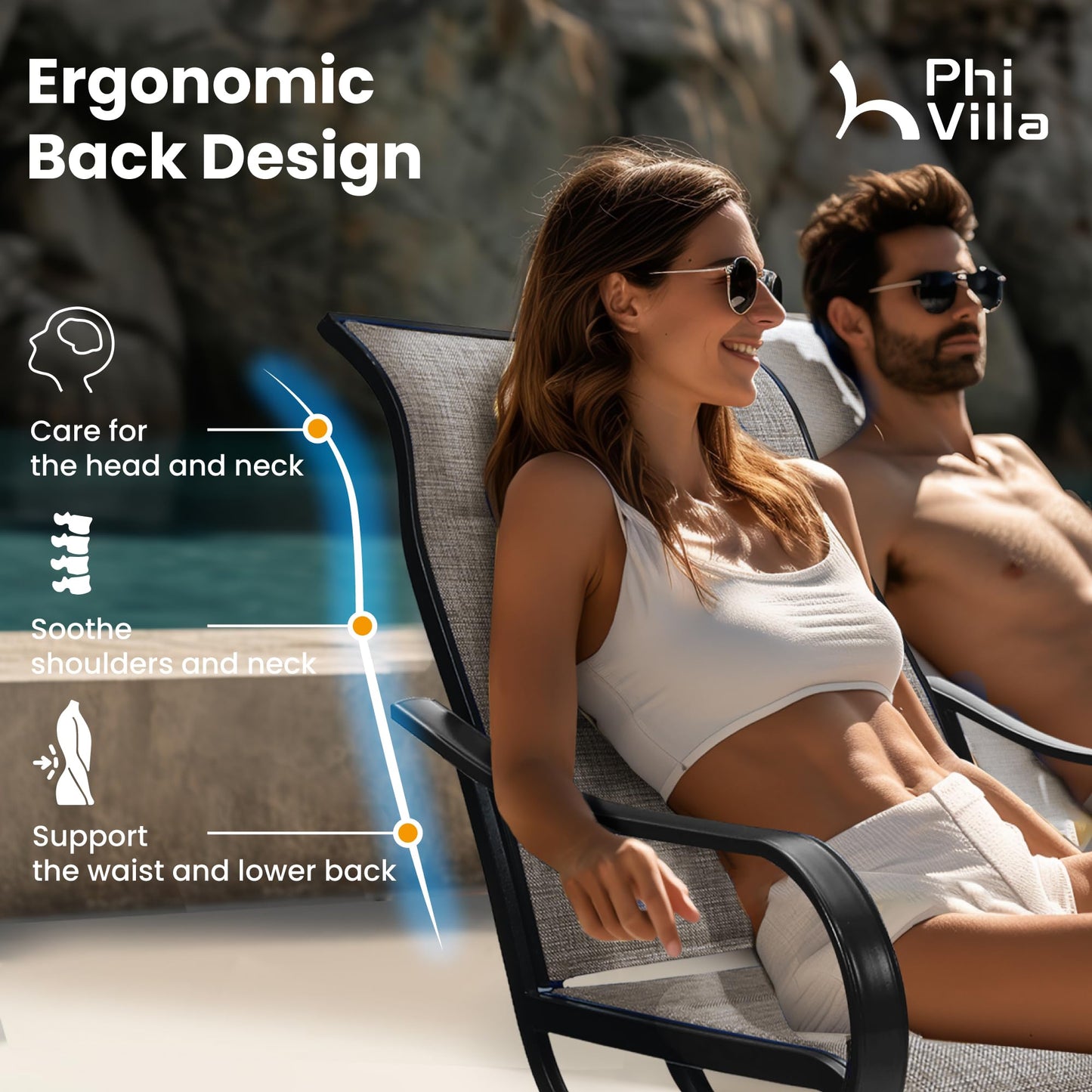 PHI VILLA Patio Dining Set 5 Piece, 4 Padded Textilene Swivel Patio Chairs and 1 Round Metal Table with 1.57" Umbrella Hole, All Weather Resistant for Lawn Garden