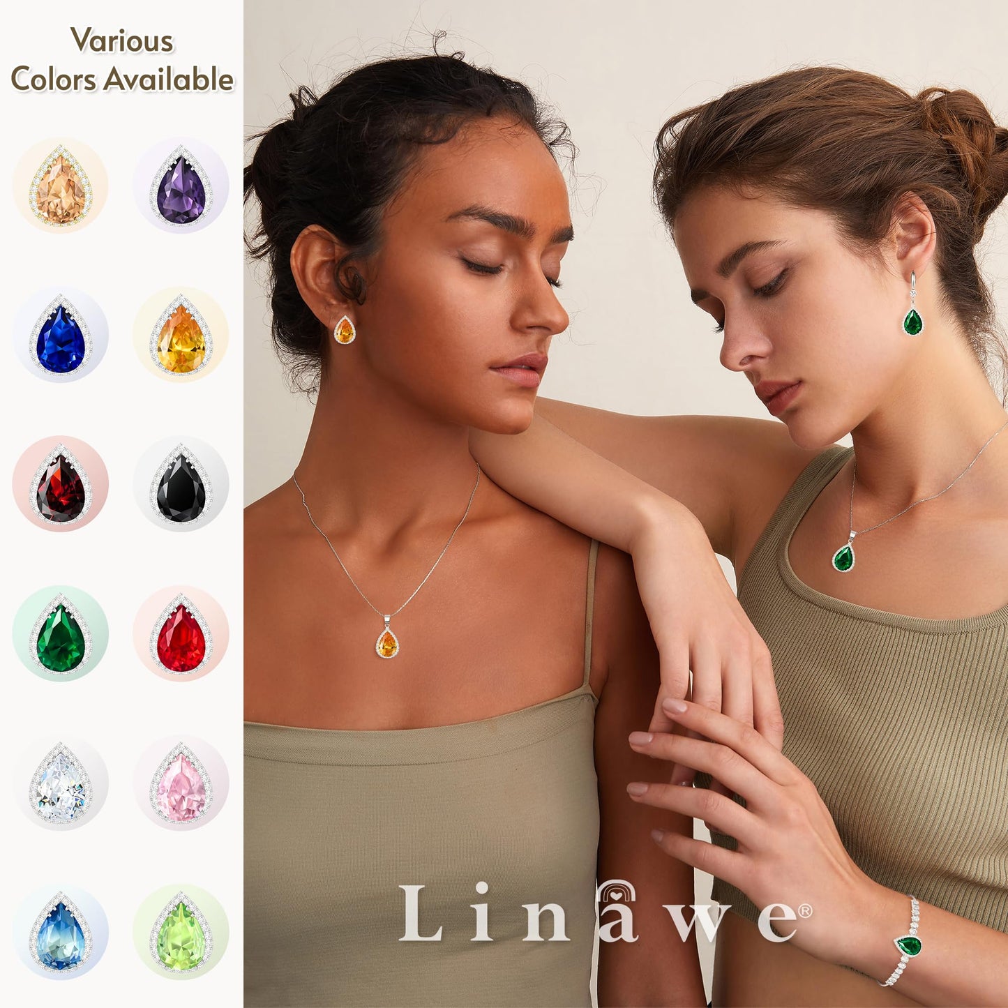 Linawe Sapphire Crystal Navy Blue Imitation Diamond Pendant Silver Necklace for Women Trendy, Cubic Zirconia Rhinestone Moonstone Moissanite Boho Wedding Jewelry Set